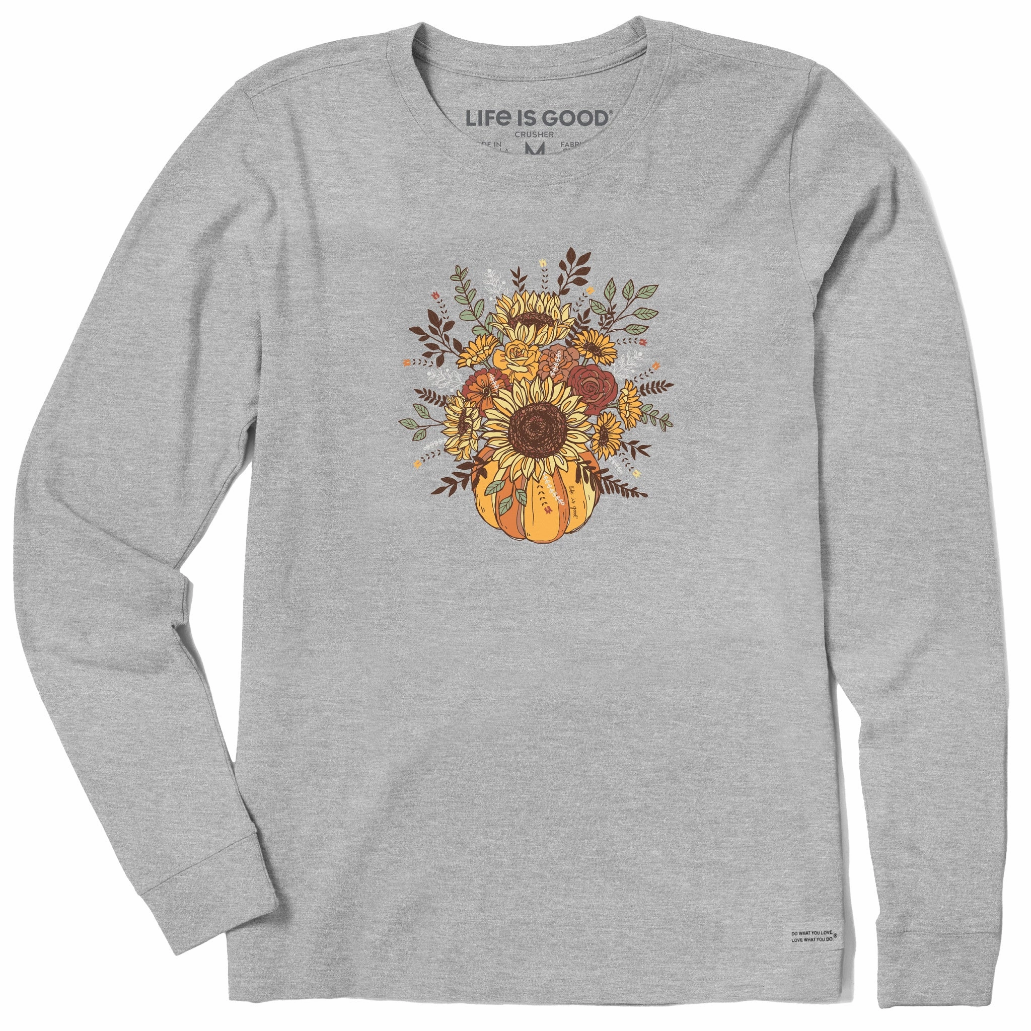 Odor Resistant Treatment Women's Fall Pumpkin Flowers Long Sleeve Crusher Tee