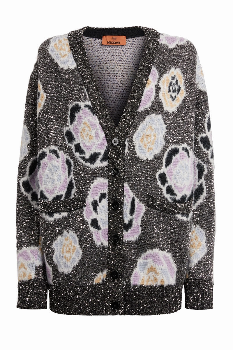 Oversized Sequin Rose Cardigan Flexible Layers