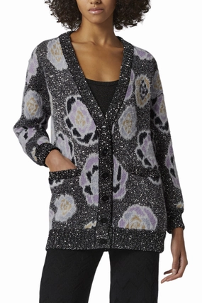 Oversized Sequin Rose Cardigan Heathered Effect