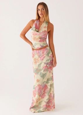 Soulful Low Rise Maxi Skirt - Yellow Peony Pocket Design Key Feature