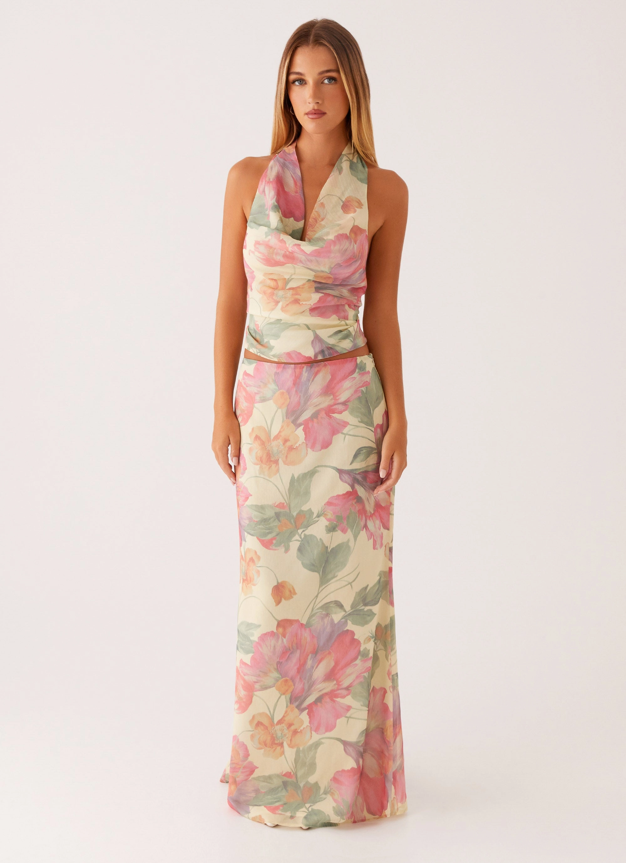 Soulful Low Rise Maxi Skirt - Yellow Peony Soft Mood Non see through