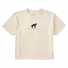 Women's Small Black Cat Short Sleeve Crusher Boxy Tee Premium Cotton Blend