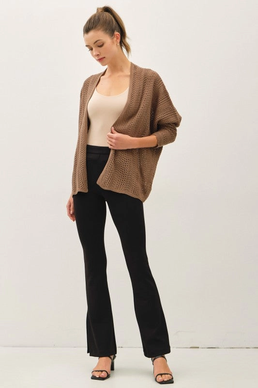 All Day Comfort Chilly Day Layers Chunky Crochet Knit Scalloped Edge Open Cardigan