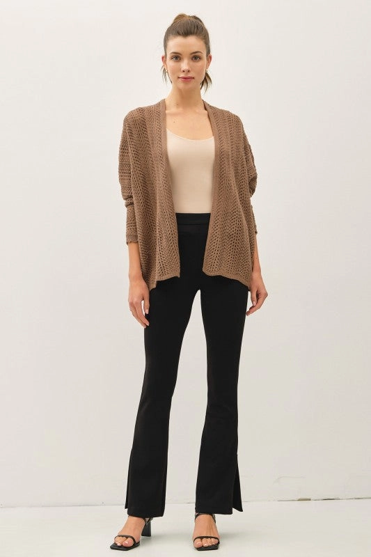 Chunky Crochet Knit Scalloped Edge Open Cardigan Layered Thermal Core Soft and Cozy