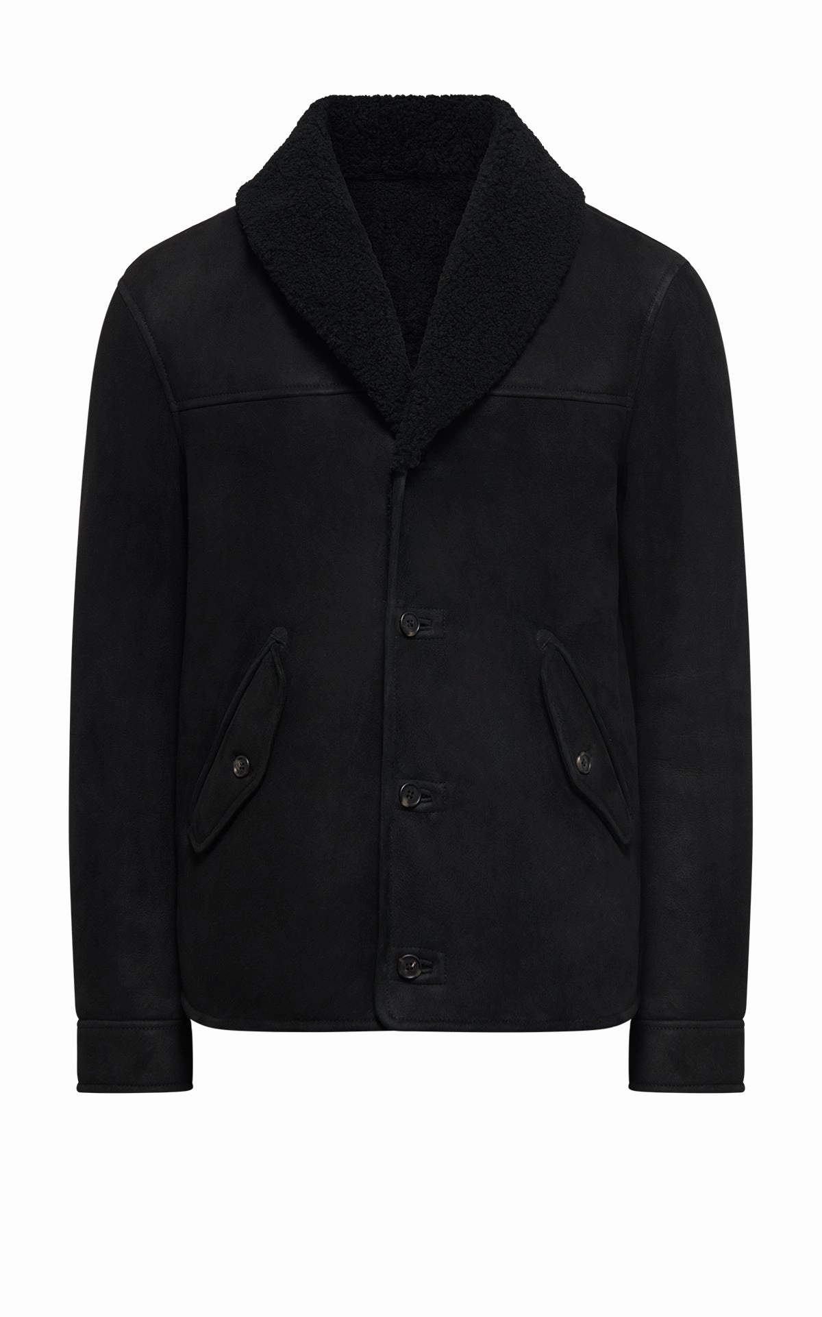 YKK Zipper Quality Comfort Design Pilot Jacket in Black Shearling