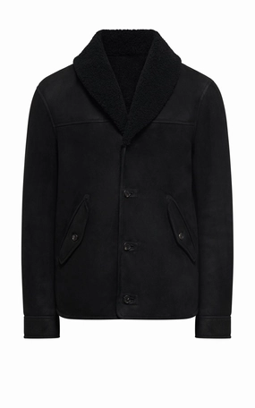 YKK Zipper Quality Comfort Design Pilot Jacket in Black Shearling