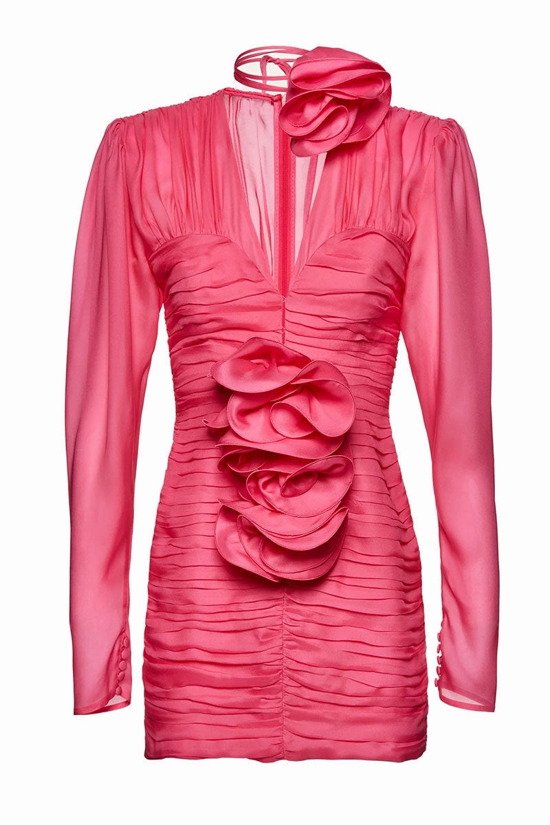 Pink Mini Dress Sequin-Detail Long Sleeve