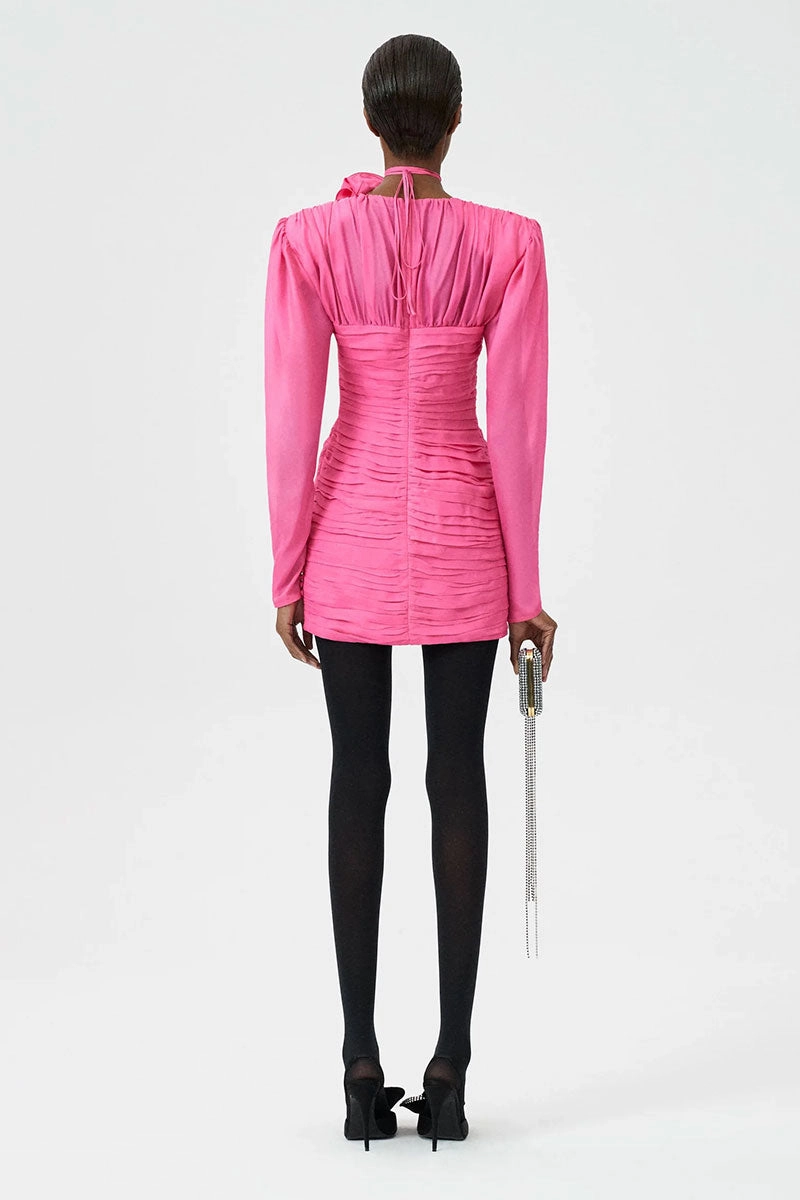 Boat-Neck Comfortable Design Wear Pink Mini Dress