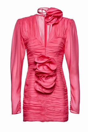 Pink Mini Dress Sequin-Detail Long Sleeve