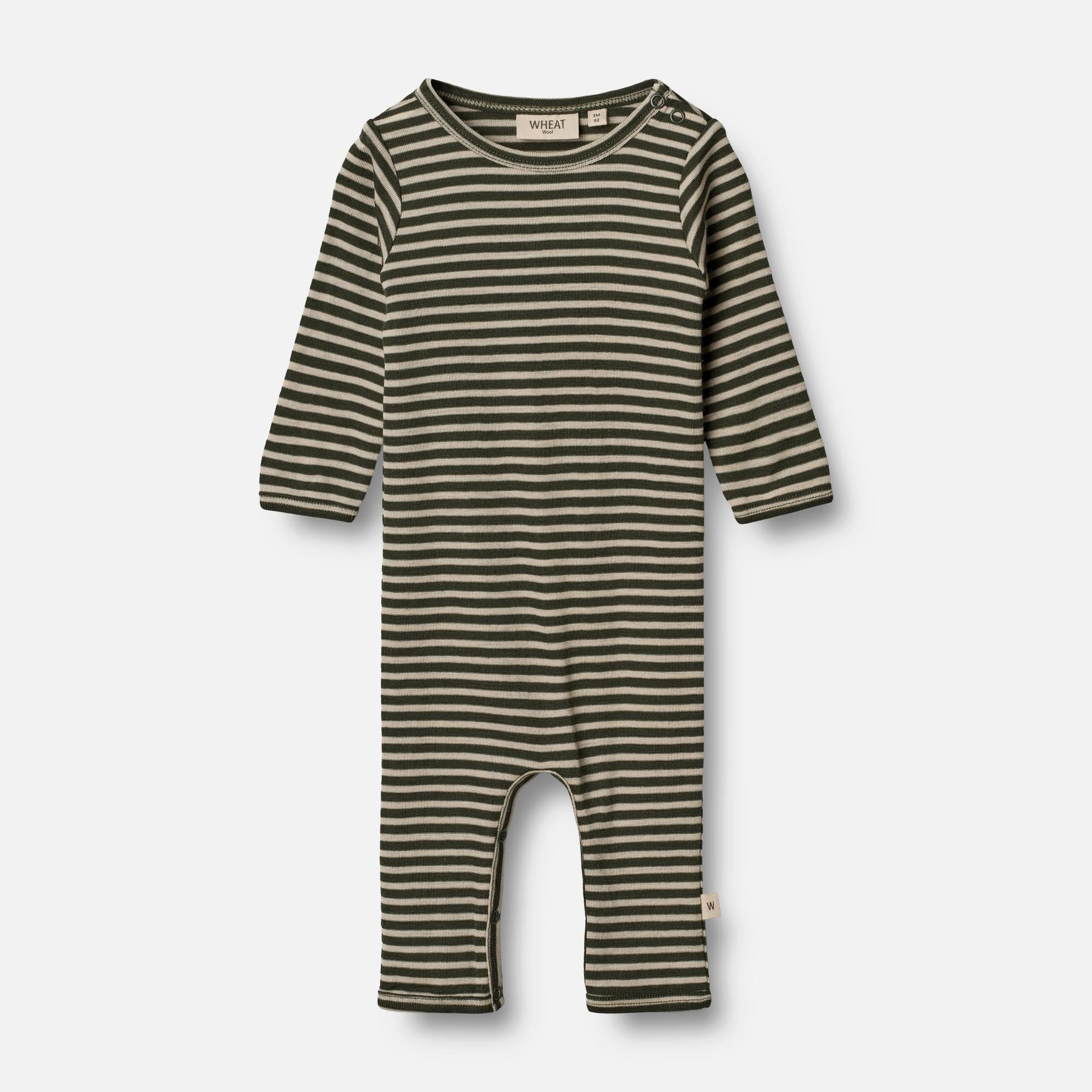 Plain Wool Jumpsuit | Baby - green stripe Interlock Knit Structure