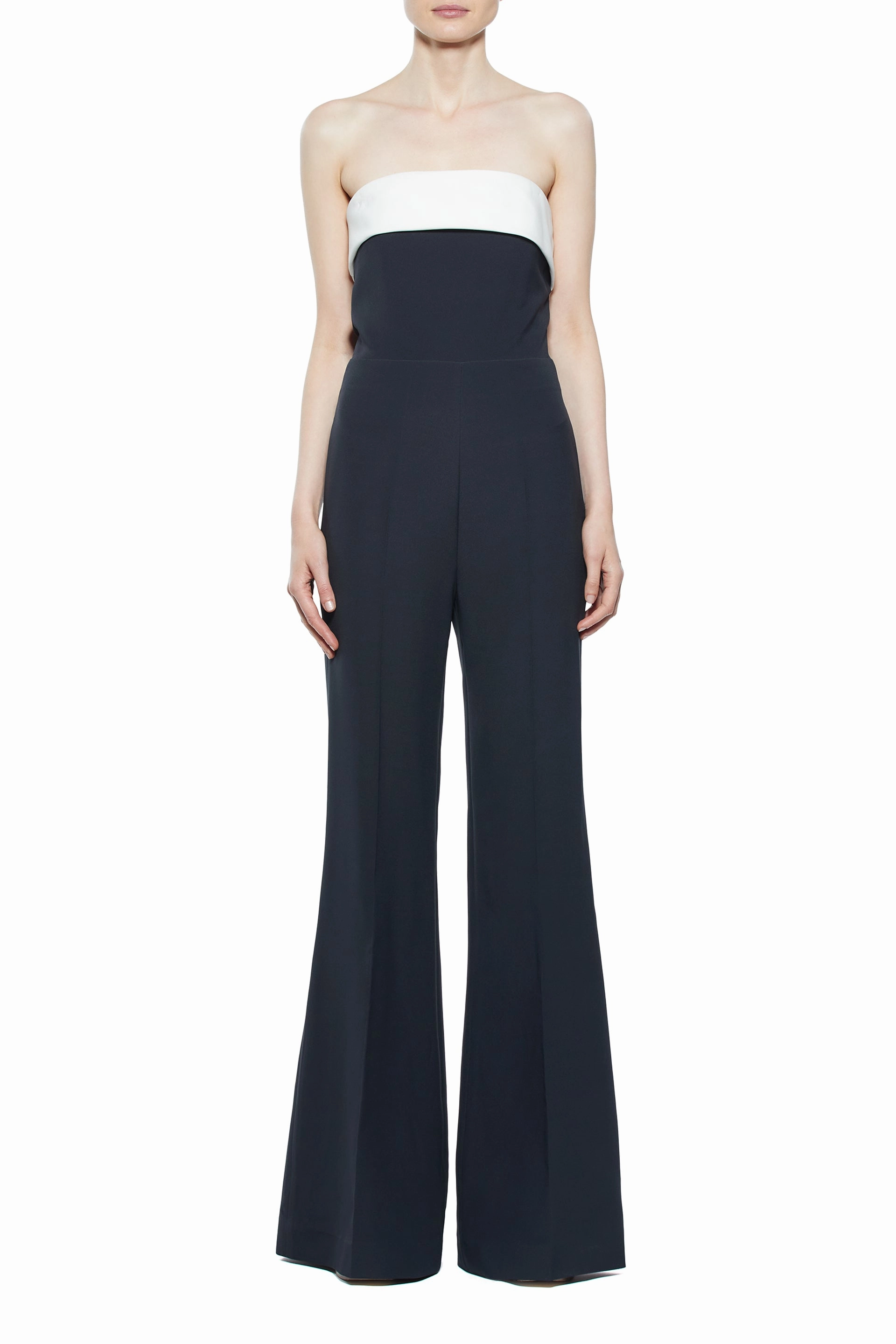Chic Office Style Sustainable Production Methods Vicky Jumpsuit in Black & Ivory Silk Wool Cady