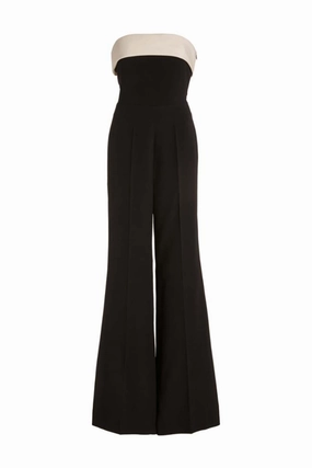 Advanced Moisture Wicking Vicky Jumpsuit in Black & Ivory Silk Wool Cady