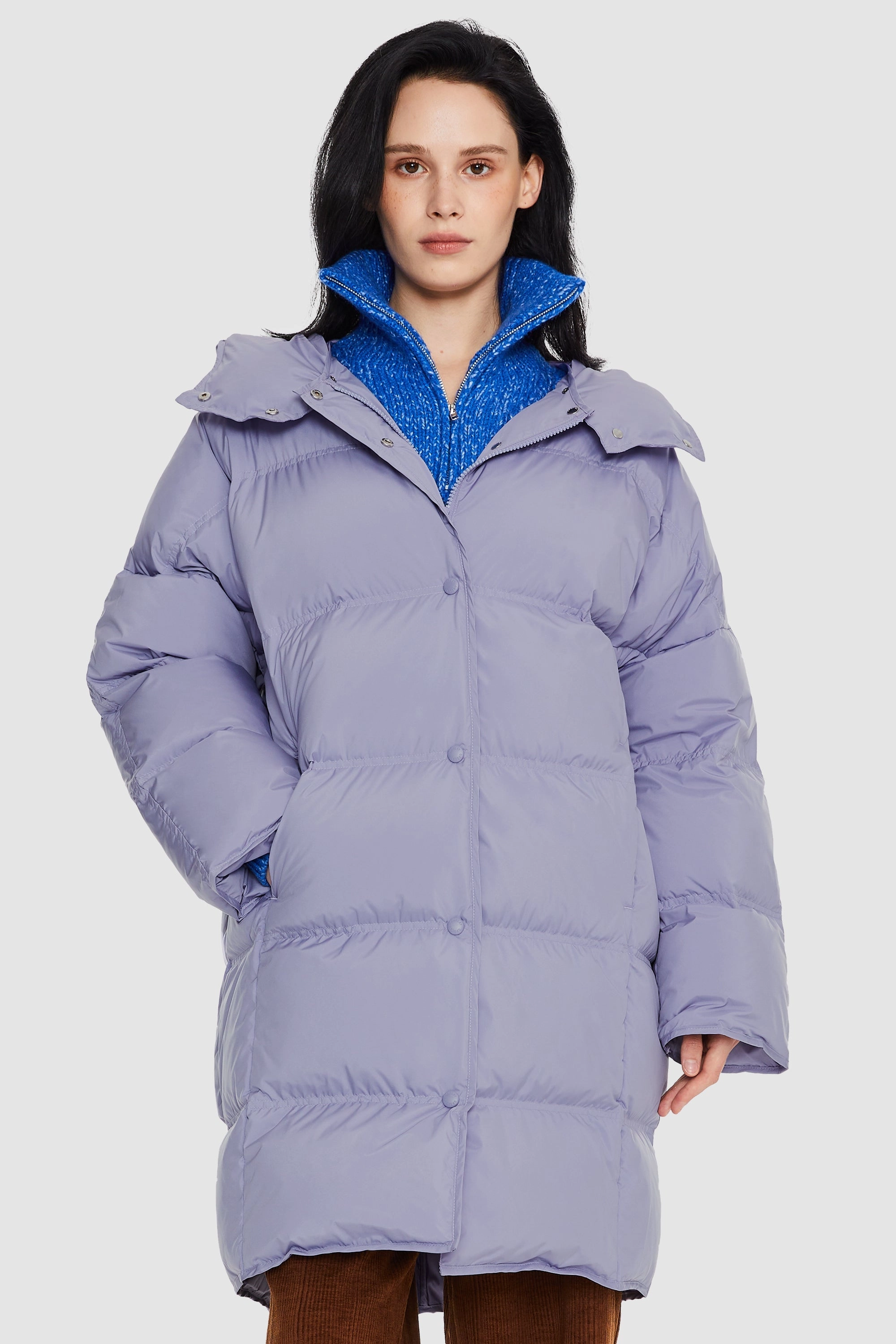 Moisture Managing Liner Ergonomic Shoulder Cut Puffy Puffer Down Jacket with Detachable Hood