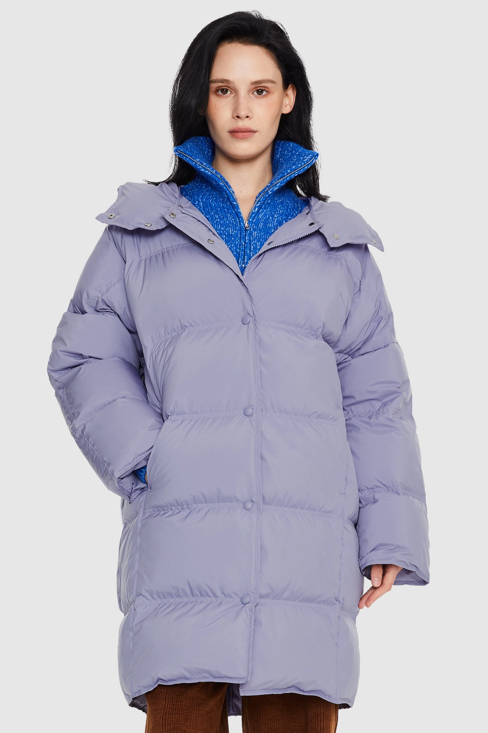 Clean Minimal Look Weight Distribution System Puffy Puffer Down Jacket with Detachable Hood