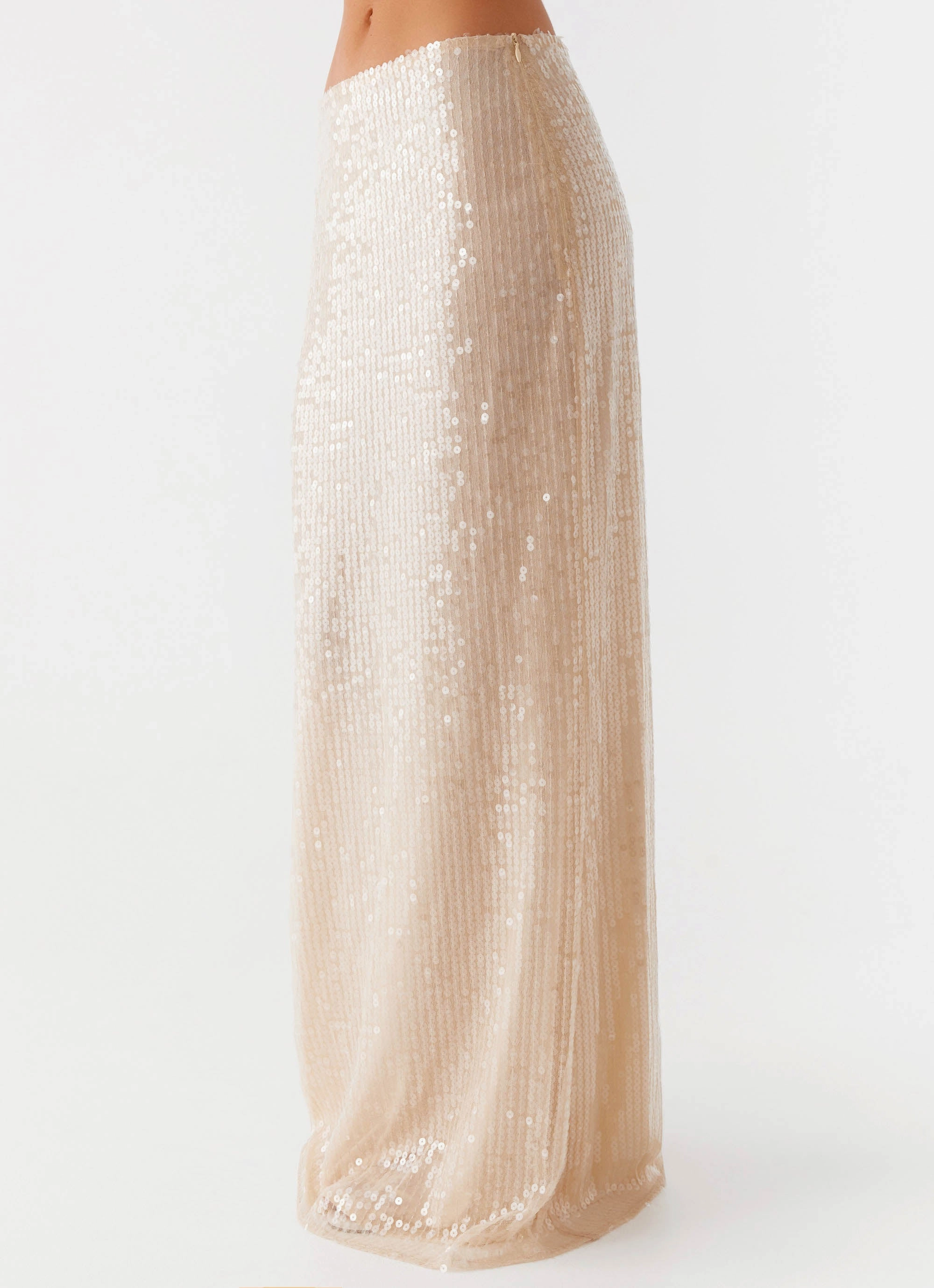 Wisteria Low Rise Sequin Maxi Skirt - Champagne light texture