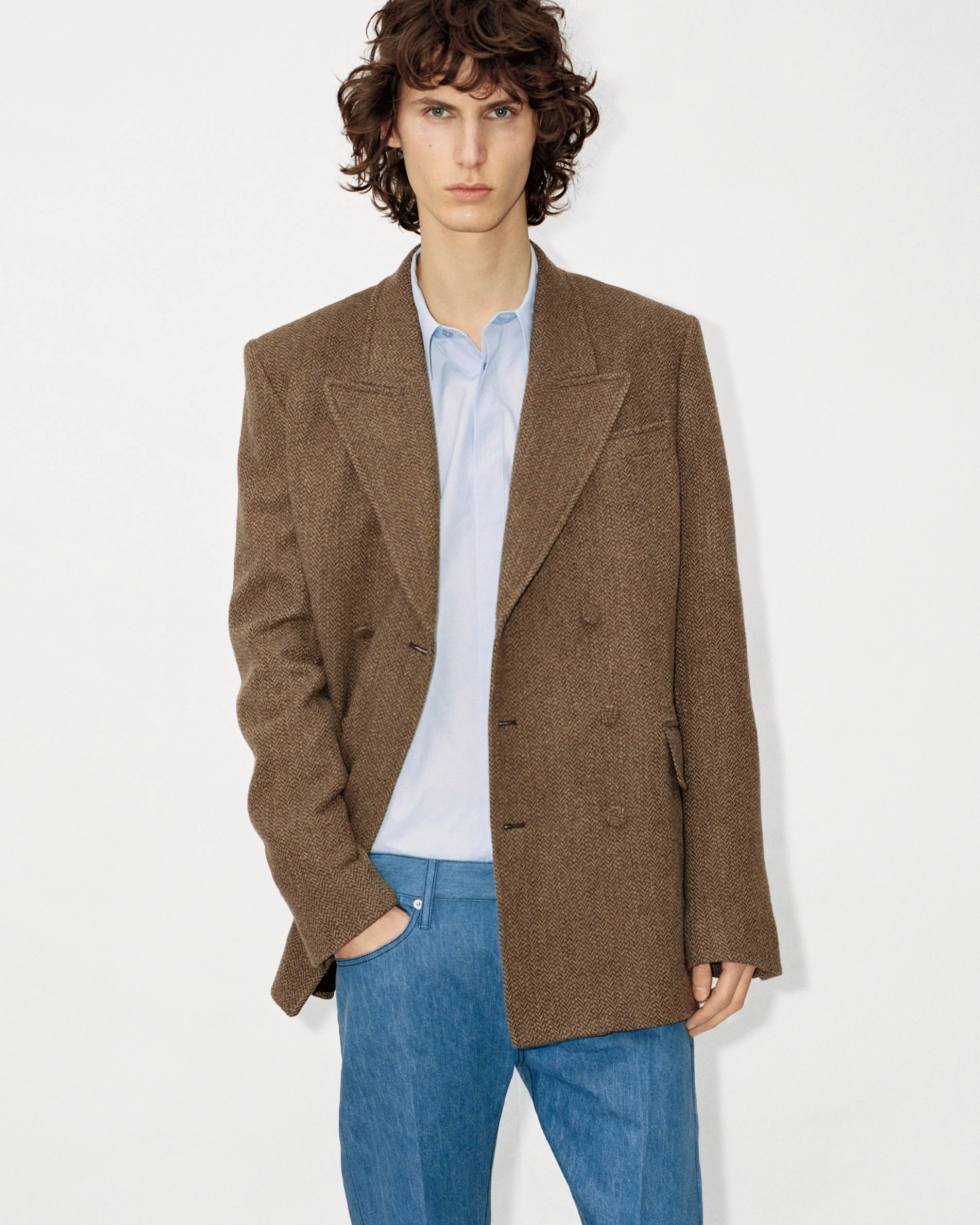 Nico Blazer in Chocolate Multi Virgin Wool Cashmere Herringbone clearance