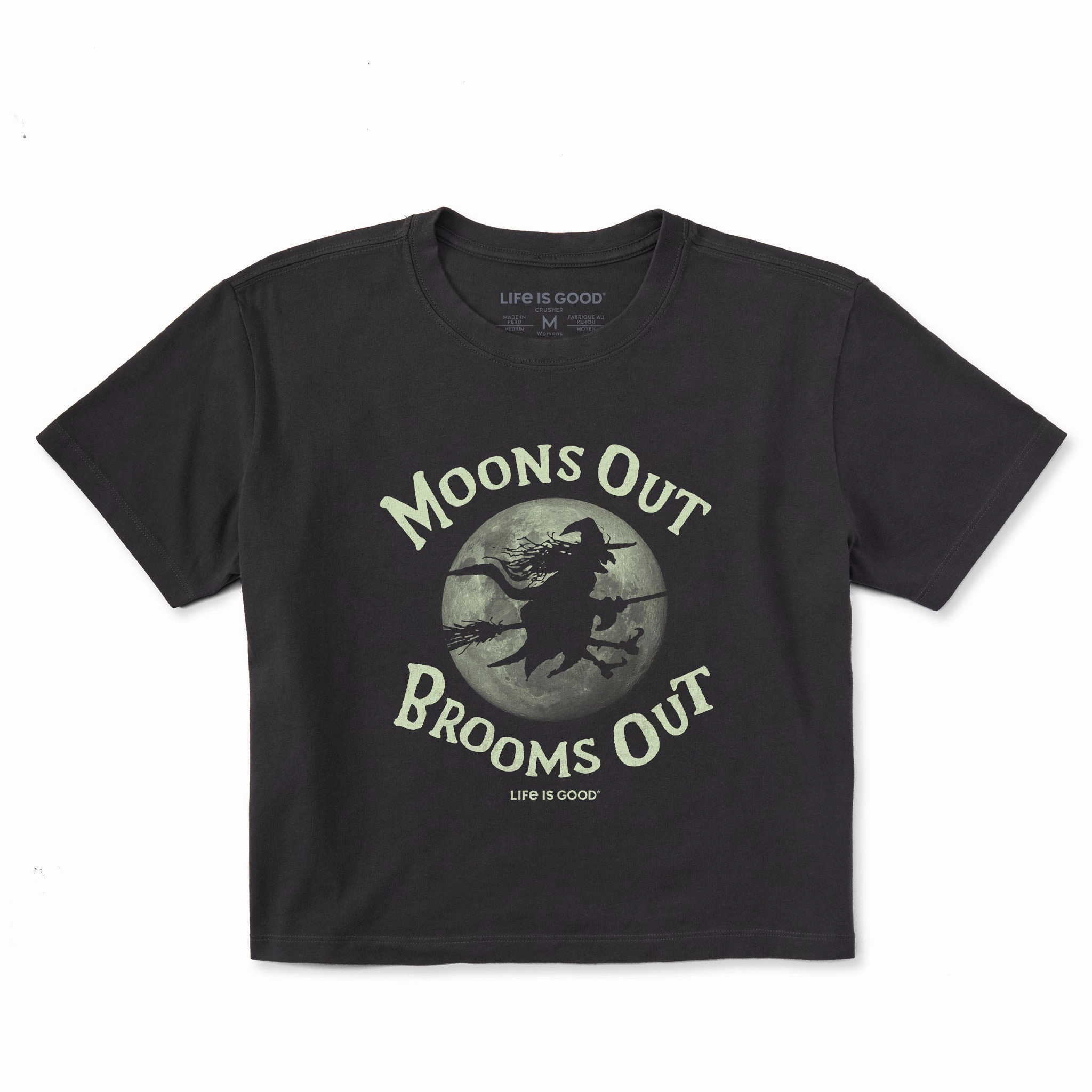 Women's Moon's Out Broom's Out Short Sleeve Crusher Boxy Tee Everyday Wear Casual Look