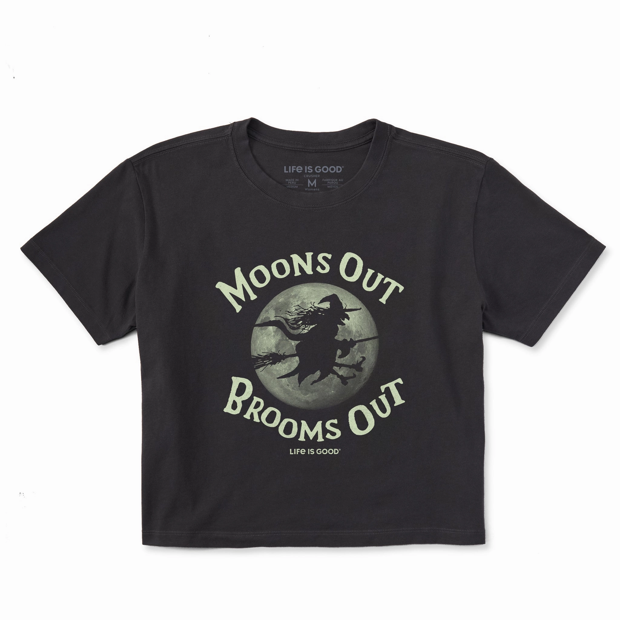 Vibrant Colors Fashion Essential Women's Moon's Out Broom's Out Short Sleeve Crusher Boxy Tee