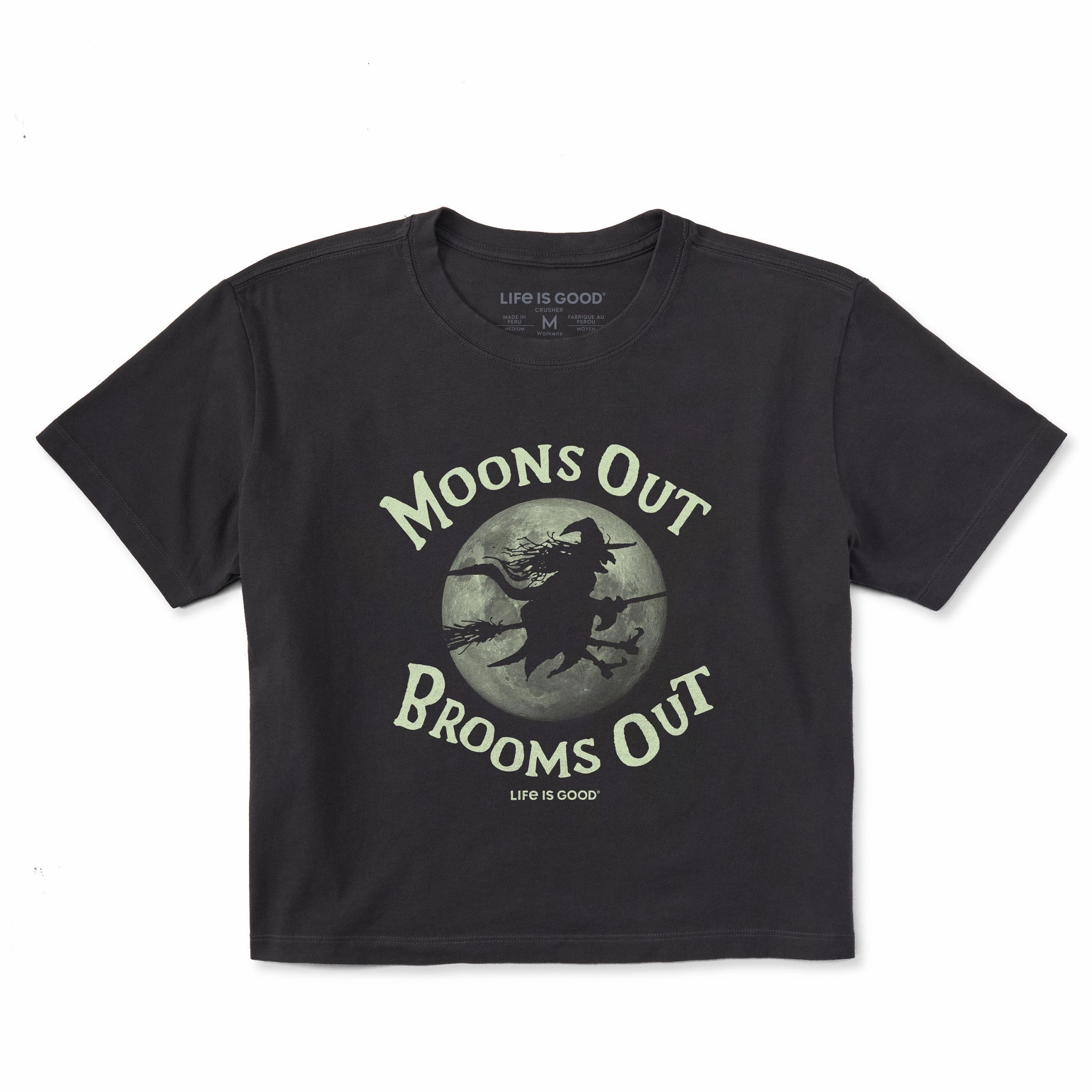 Retro Style Women's Moon's Out Broom's Out Short Sleeve Crusher Boxy Tee