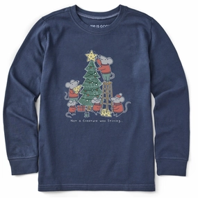 Kids Not a Creature was Stirring Long Sleeve Crusher Tee Light and Breezy
