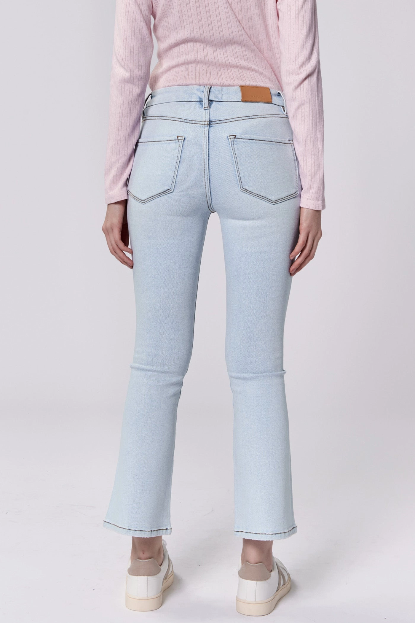 Dear John Jeanne Mid Rise Cropped Flare Jeans Positano Garment Washed Softness Athlete Fit Modern Autumn Days