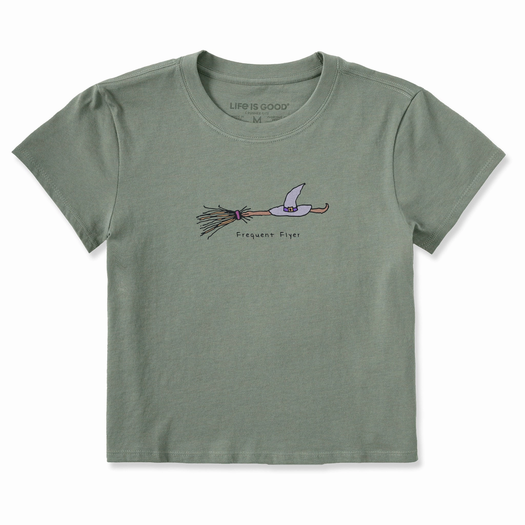 Casual Comfort Stretch Knit Women's Frequent Flyer Witch Broom Crusher-LITE Shrunken Tee