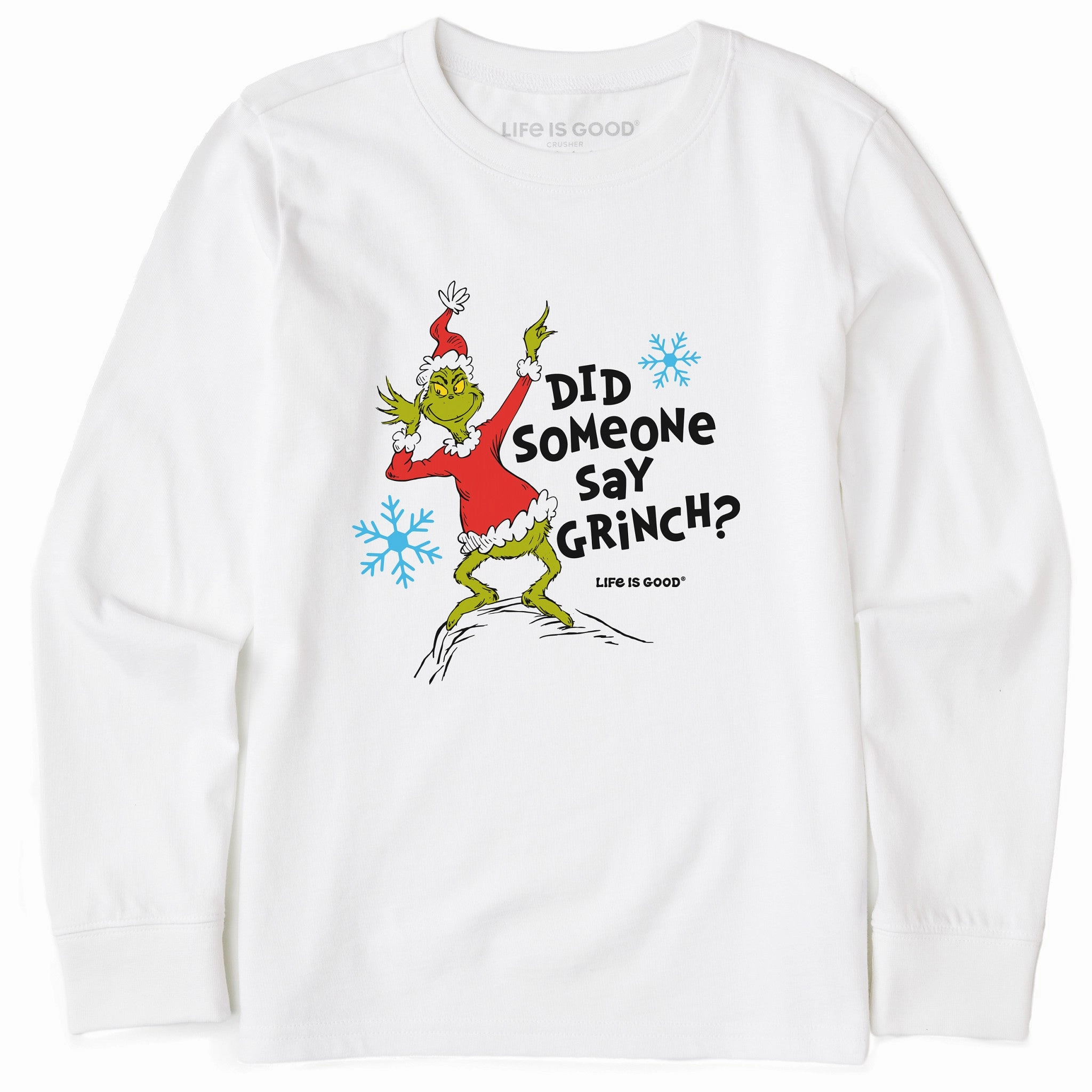 Timeless Must-Have Pilling Resistant Finish Kids Did Someone Say Grinch? Long Sleeve Crusher Tee