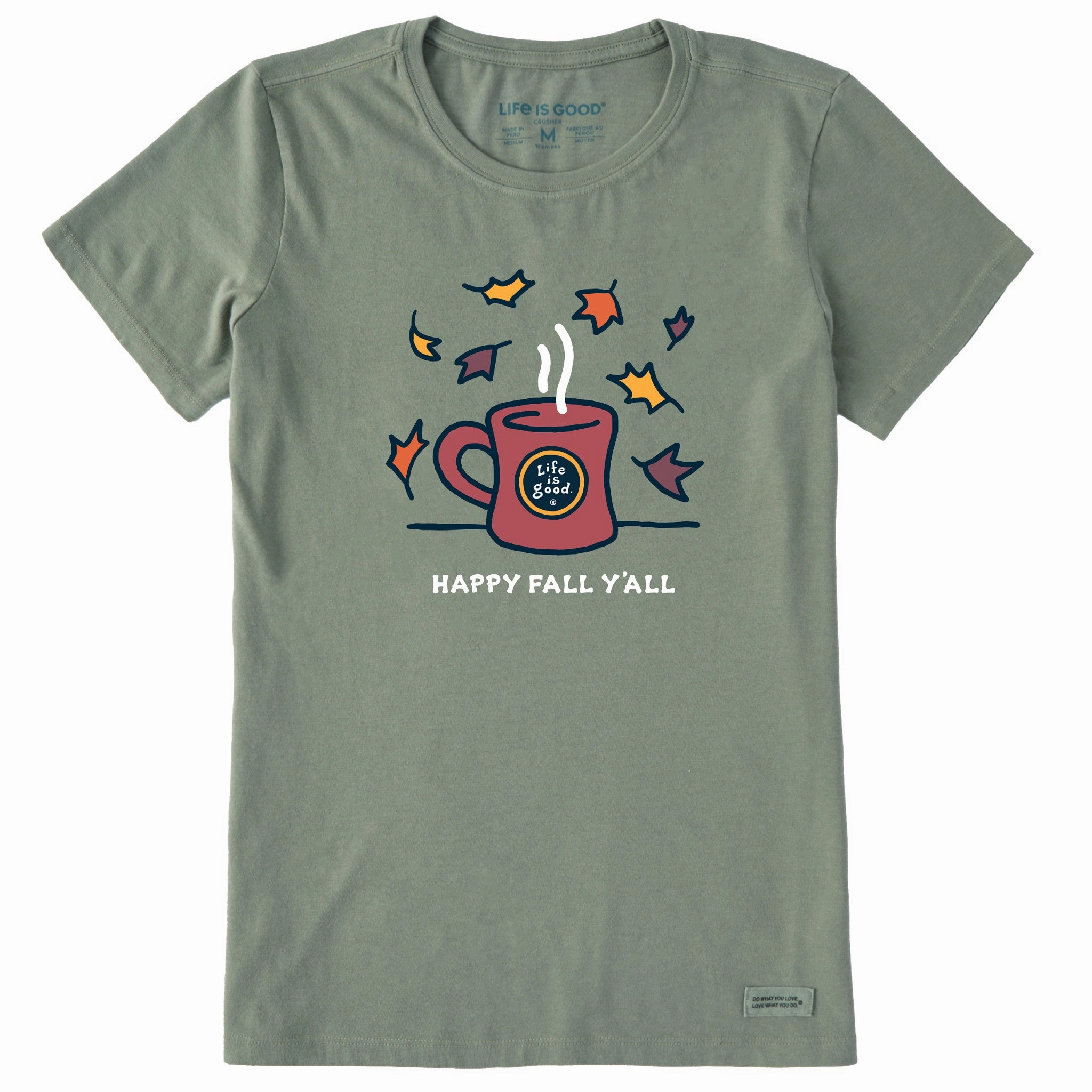 TexturedWeavePattern Effortless Fashion Women's Happy Fall Y'all Mug Short Sleeve Crusher Tee