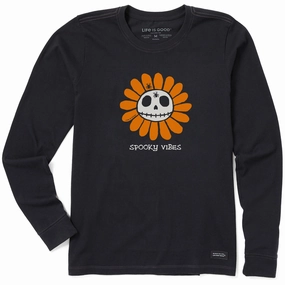 Ergonomic Cut Holiday Comfort Style Women's Spooky Vibes Skelaflower Long Sleeve Crusher Tee