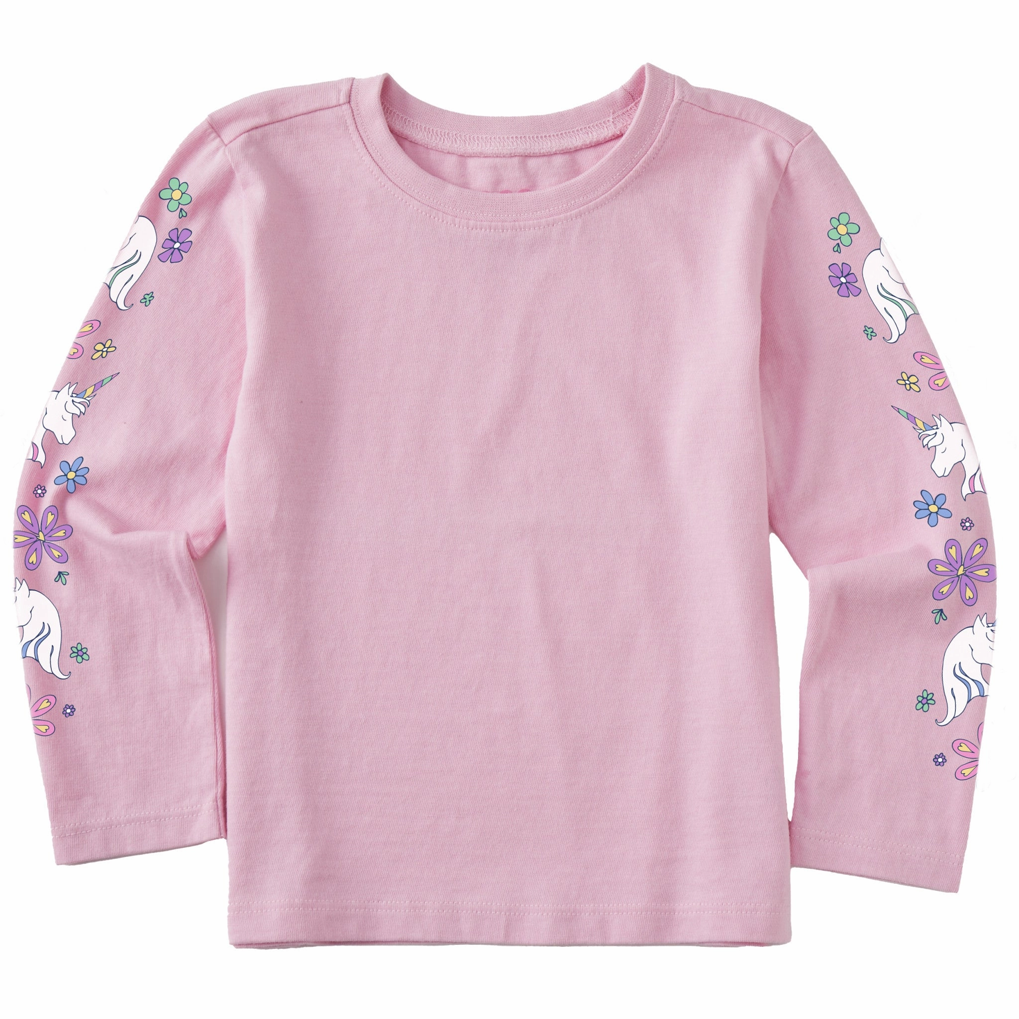 Toddler Unicorn Flowers Long Sleeve Crusher Tee Casual Design Fit