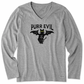 Women's Purr Evil Long Sleeve Crusher Vee Stylish Everyday Wear