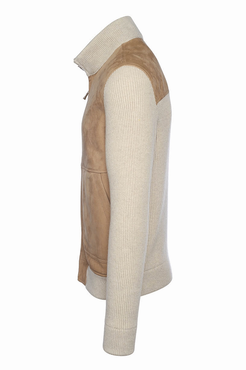 Zip Knit Bomber Jacket Foldable Collar Design