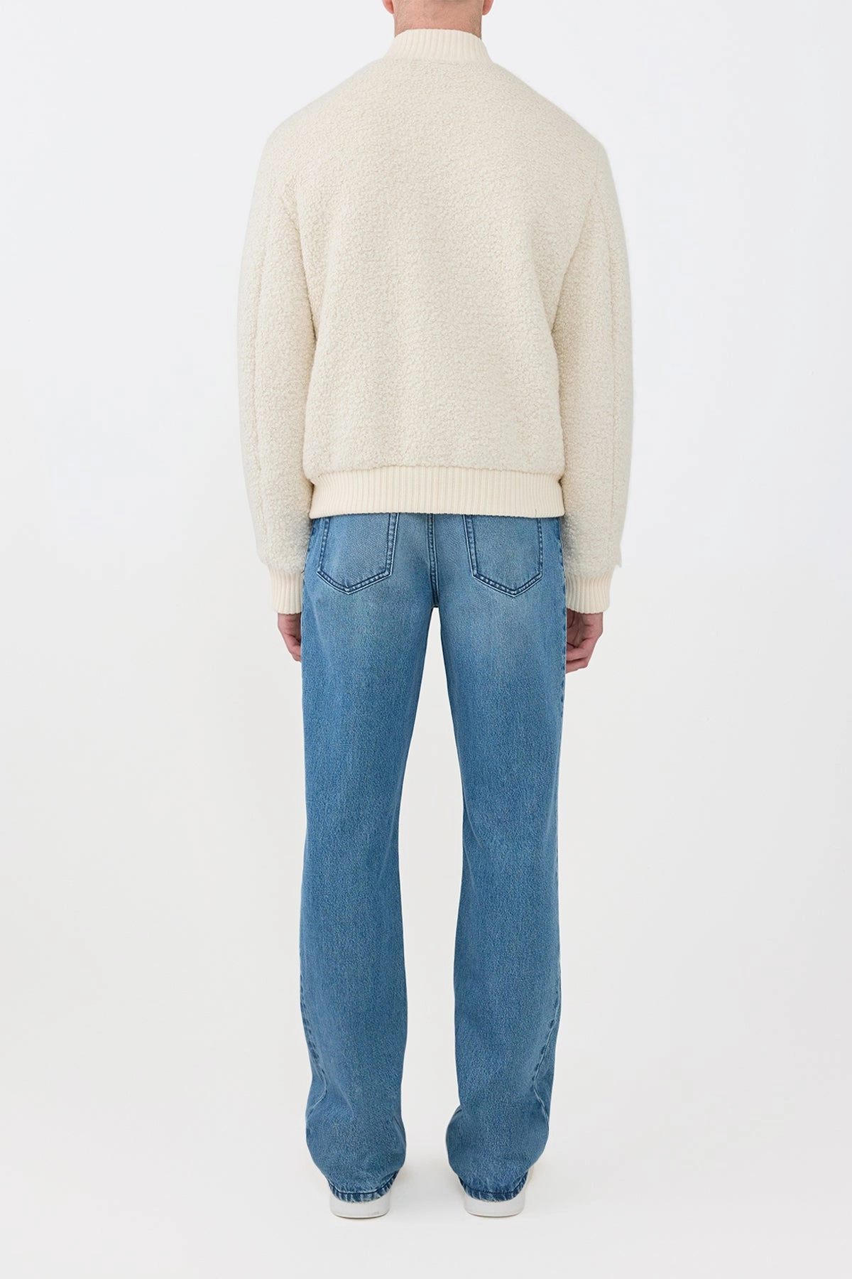 Announce Magnetic Closure Details Brandon Bomber in Ivory Recycled Cashmere Boucle