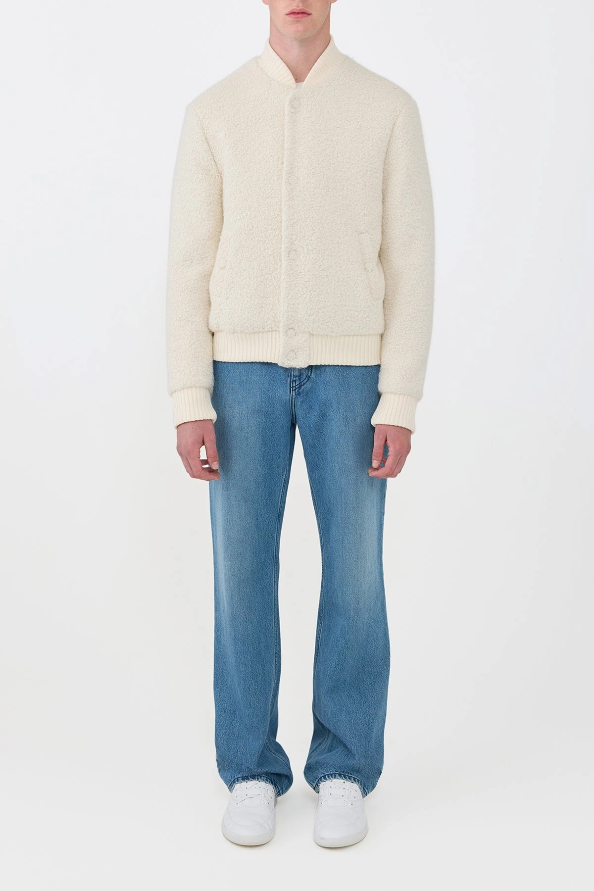 Secure Rugged Feel Brandon Bomber in Ivory Recycled Cashmere Boucle