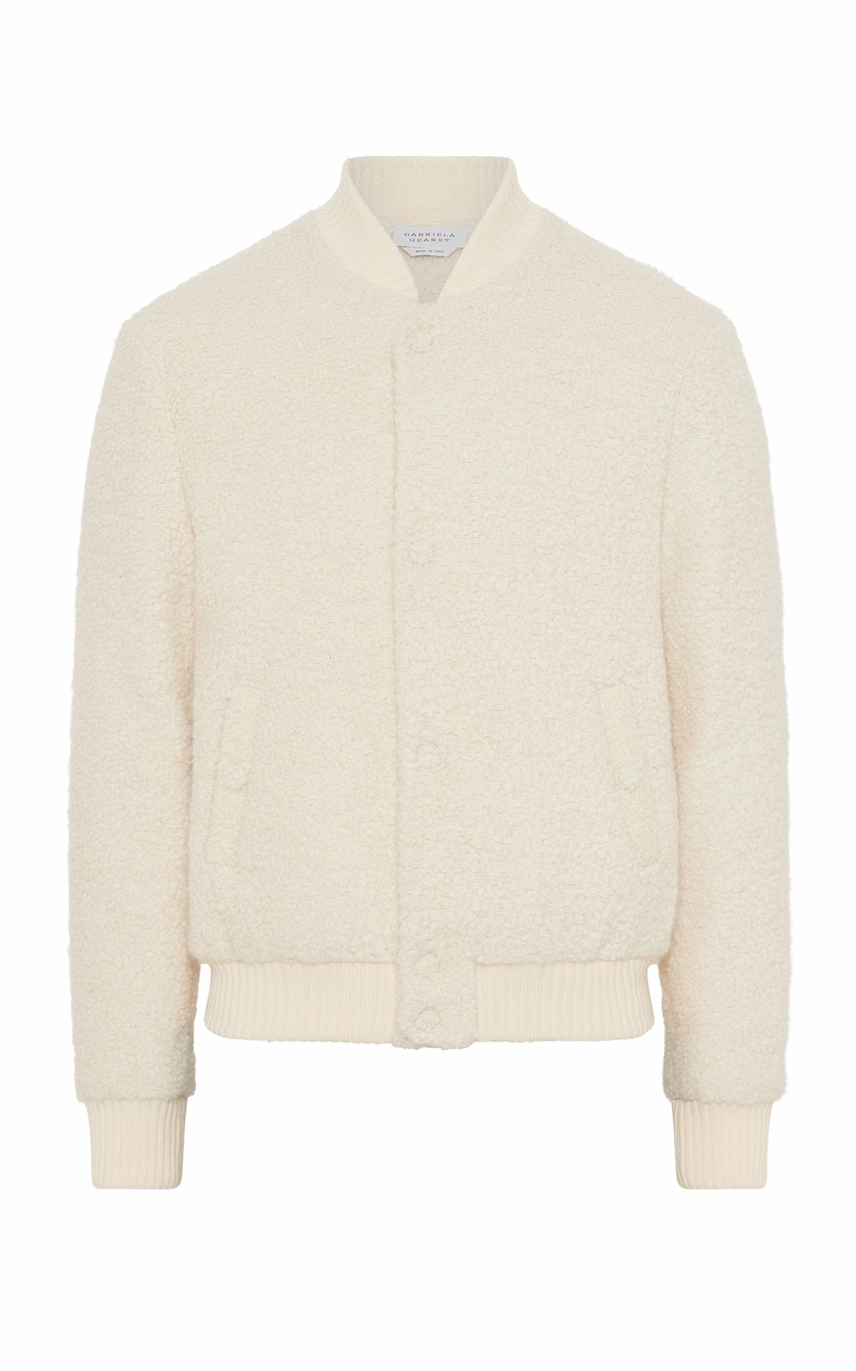 Waterproof Protection Brandon Bomber in Ivory Recycled Cashmere Boucle