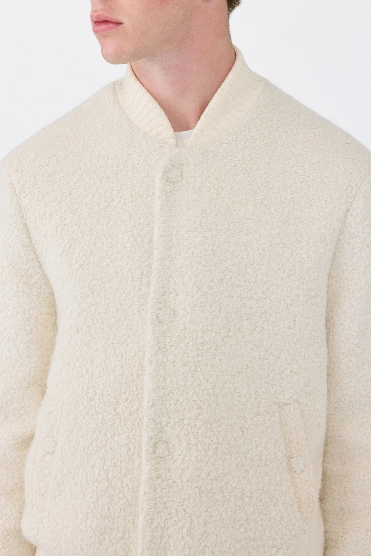 Puncture Resistant Material Sport Influence Brandon Bomber in Ivory Recycled Cashmere Boucle