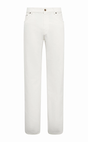 Elastic Cuff Rey Straight-leg Five Pocket Pant in White Recycled Cotton Denim