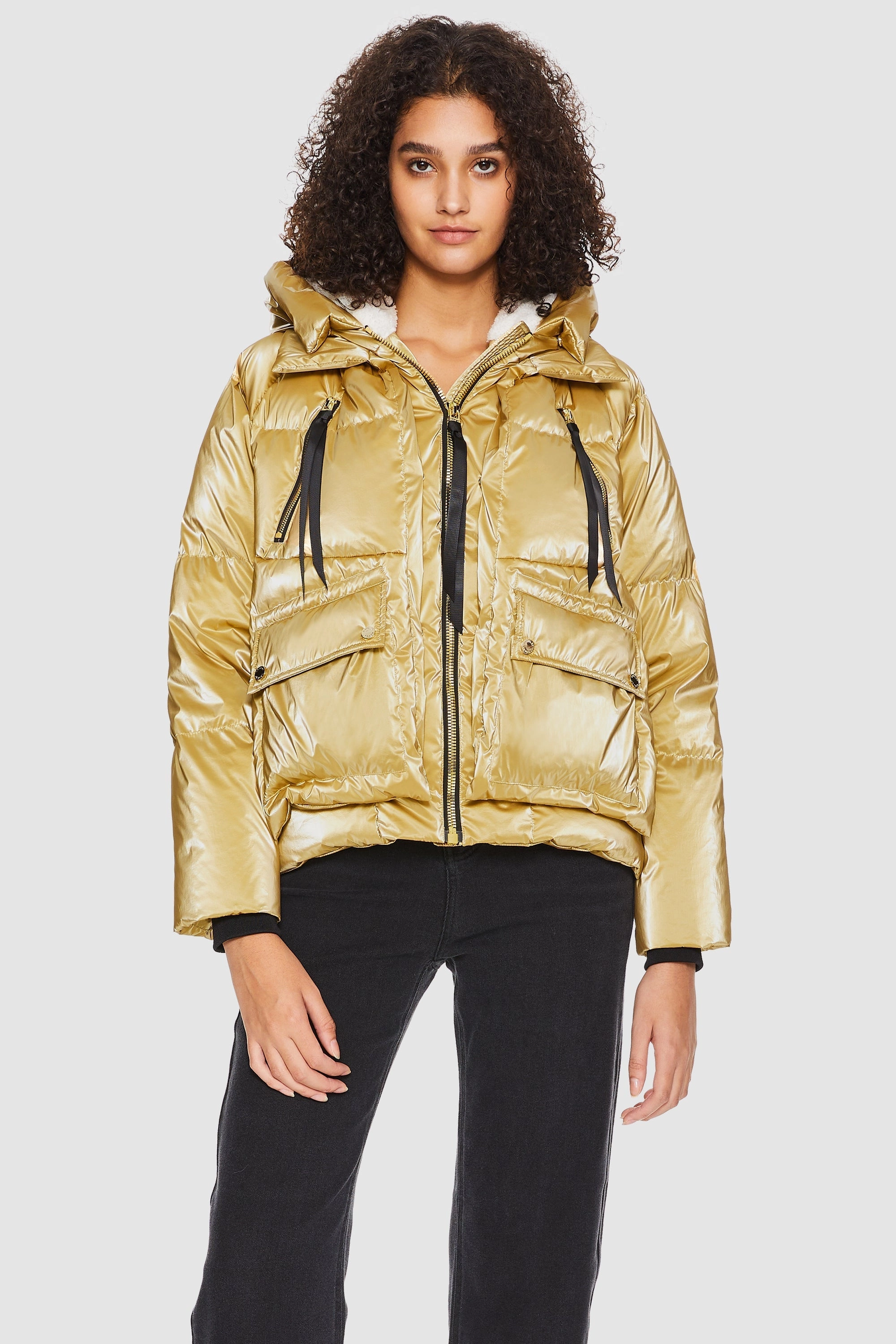 092 Cosmos Cropped Crome Down Jacket Classic Ribbed Cuffs