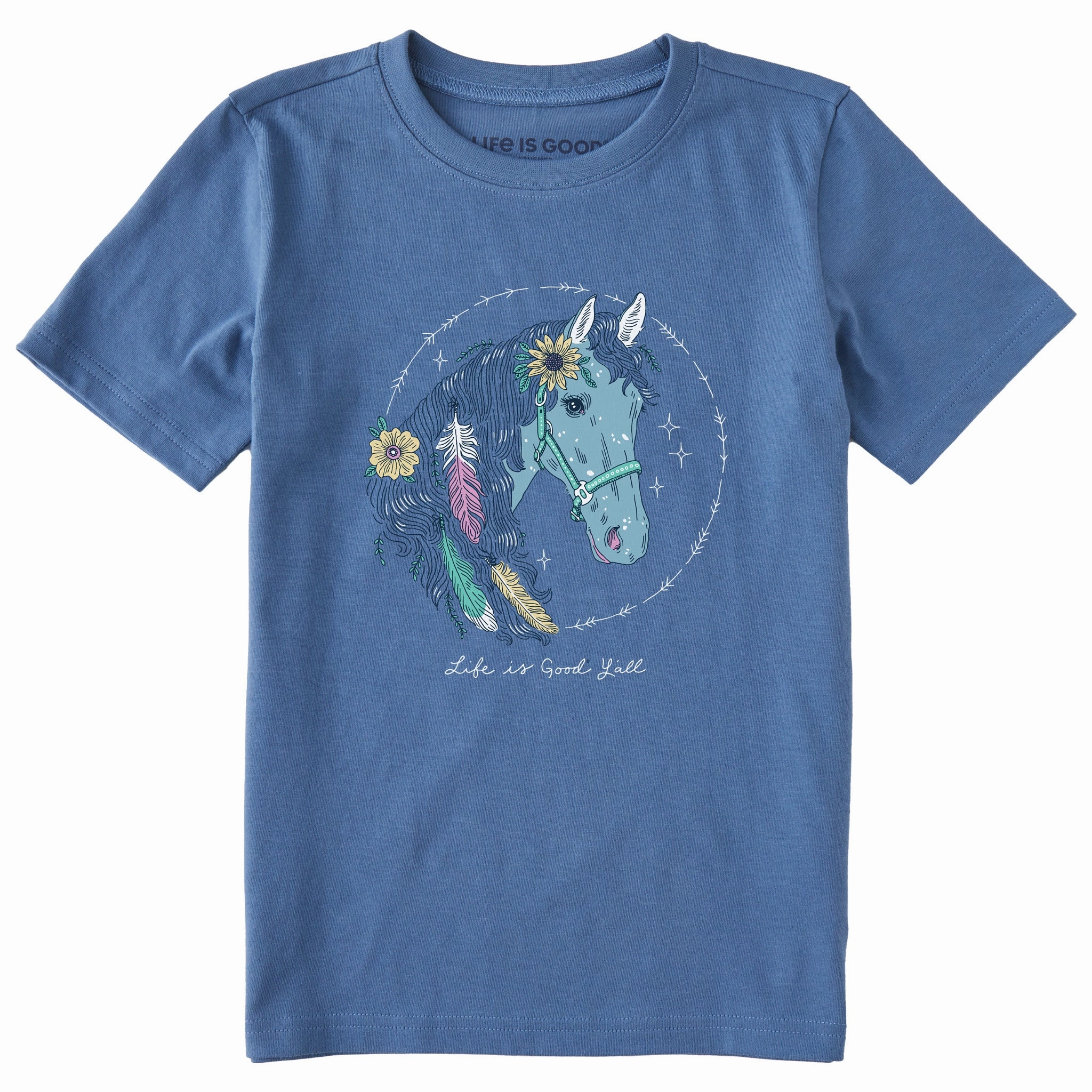 Kids Horse Portrait Short Sleeve Crusher Tee Low Impact Dye
