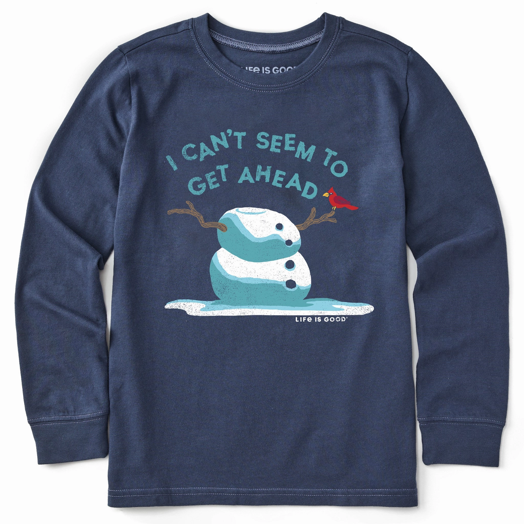 casual outing Fade Resistant Dye Kids Get Ahead Snowman Long Sleeve Crusher Tee