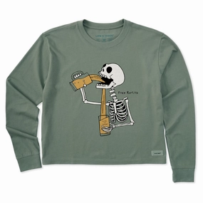 Eco-friendly Women's Free Refills Skeleton Long Sleeve Crusher Boxy Tee
