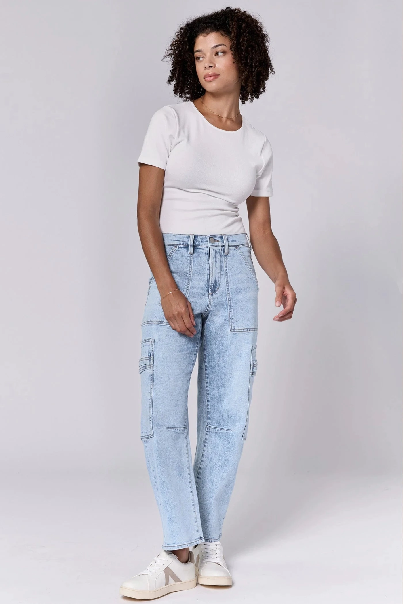 Dear John Lasso High Rise Cropped Baggy Fit Jeans Tejano Blue No Fade Look