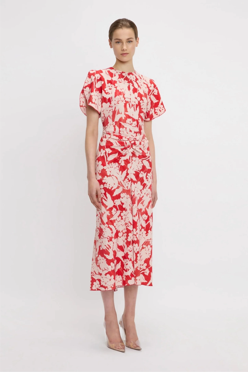 Vintage Style slim fit Gathered Waist Midi Dress