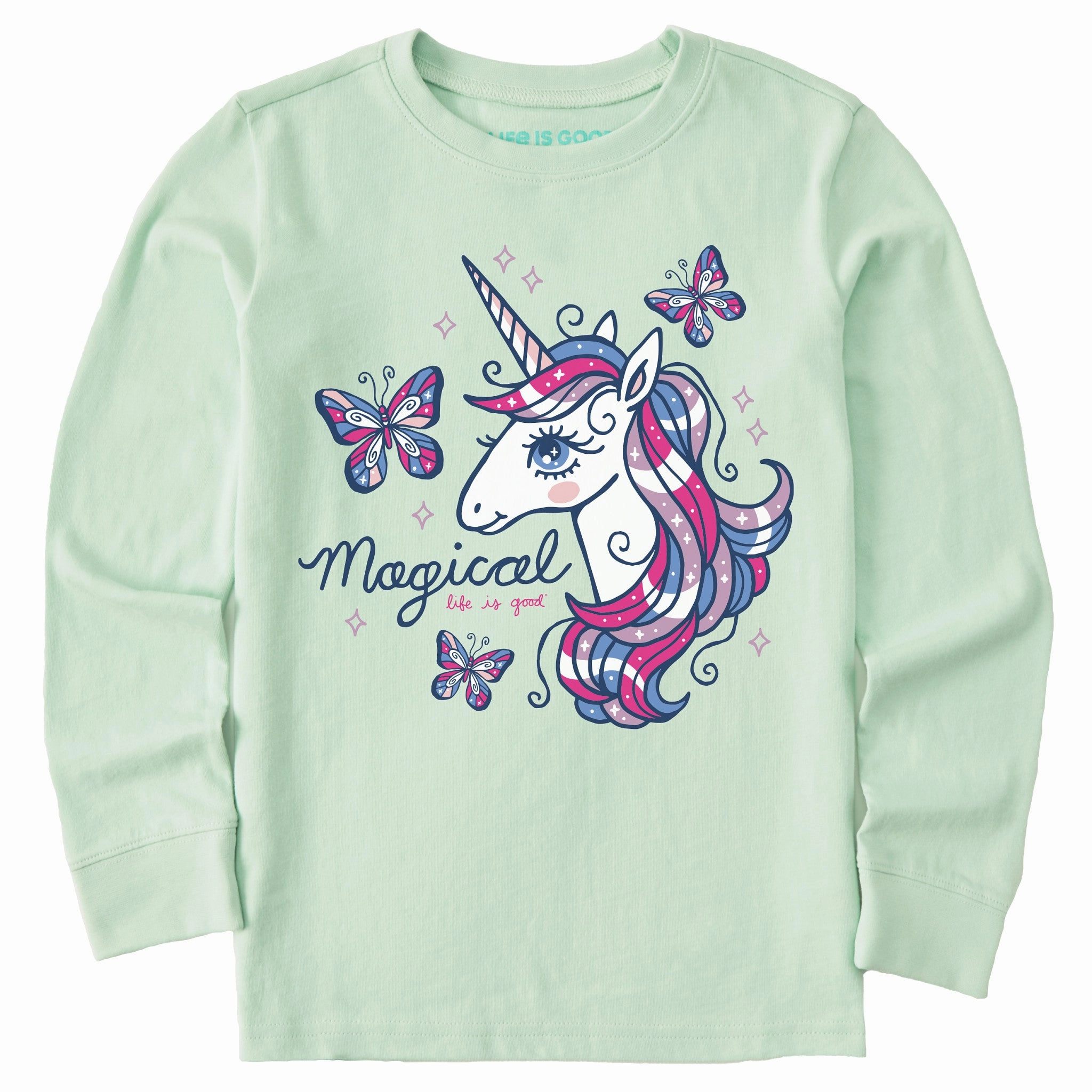 Kids Unicorns and Butterflies Long Sleeve Crusher Tee Sporty Fashion Comfortable Design