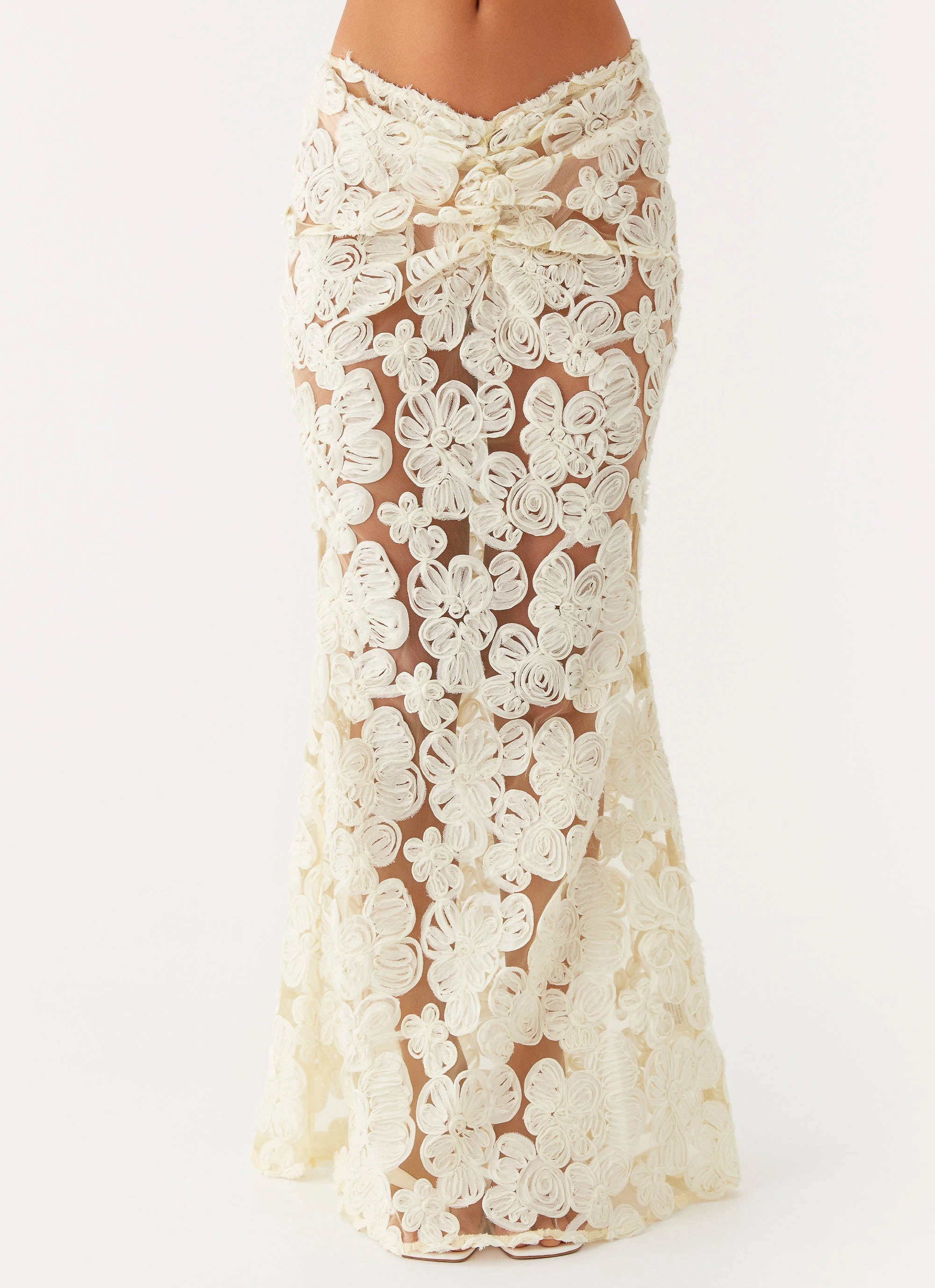 Frayed Finish Fiorella Floret Maxi Skirt - Yellow