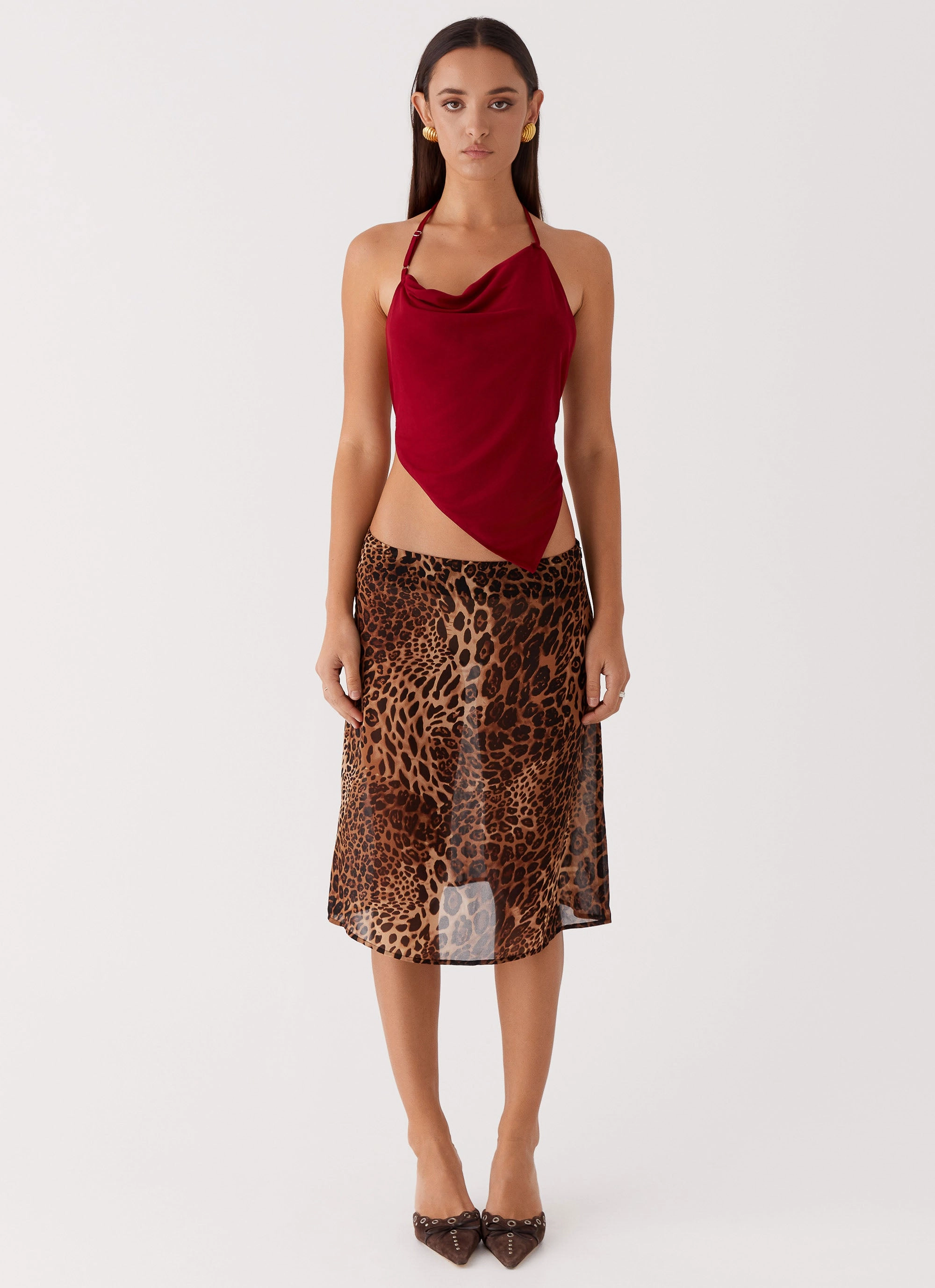 Laidback Style Evoke Chiffon Midi Skirt - Leopard