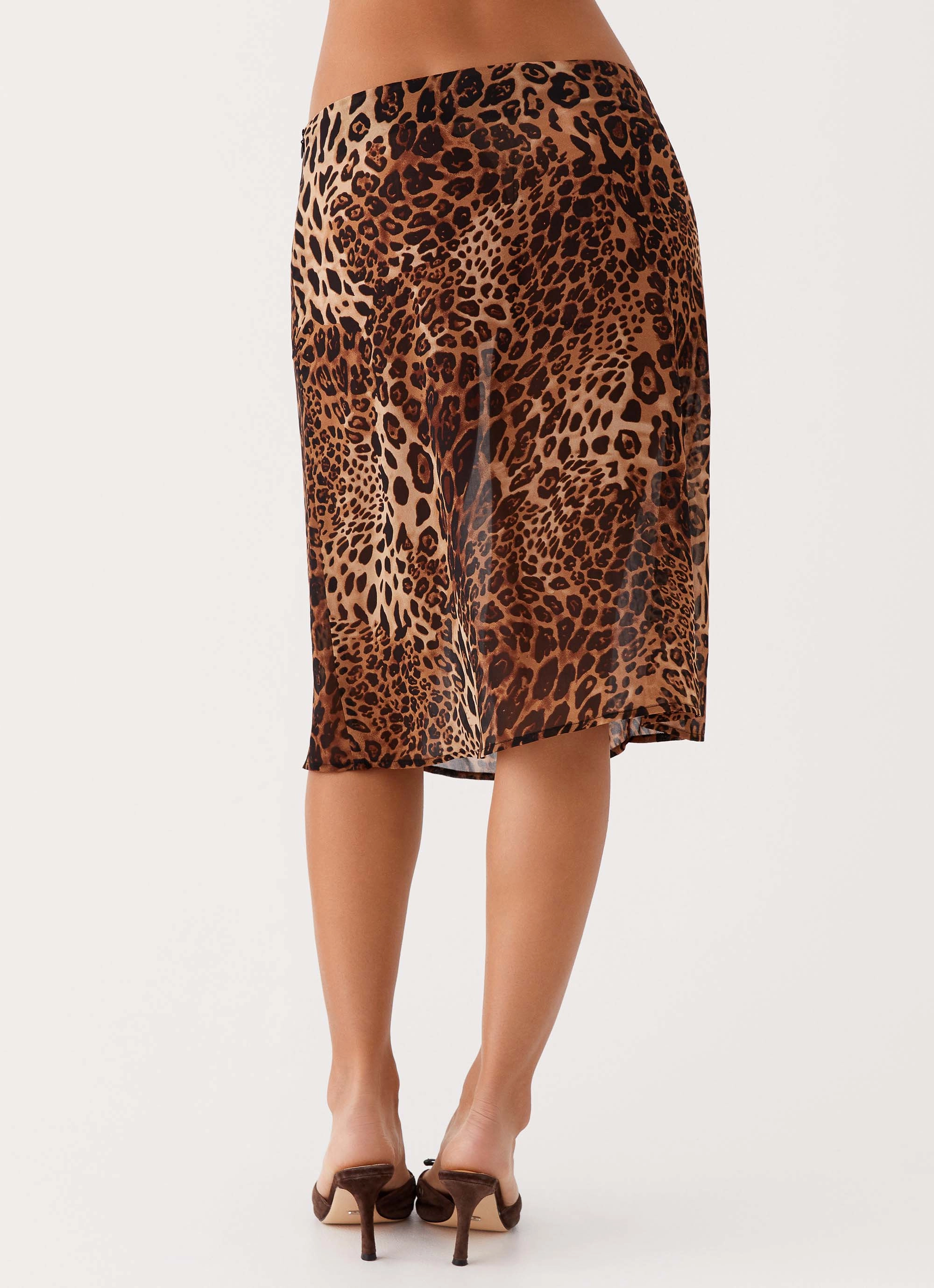Evoke Chiffon Midi Skirt - Leopard Double Layered Design