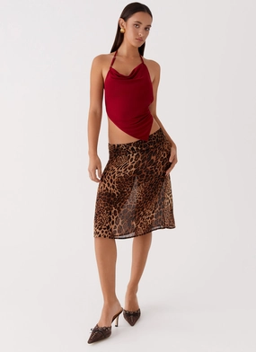 Evoke Chiffon Midi Skirt - Leopard Soft Styling