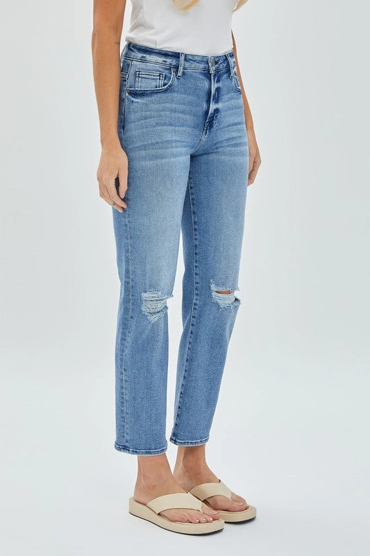 Hidden Jeans Medium Wash Stretch Knee Distressed Straight Fashionable Design