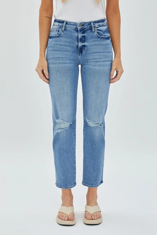 Modern Traveler Gear Sunny Vibes Hidden Jeans Medium Wash Stretch Knee Distressed Straight